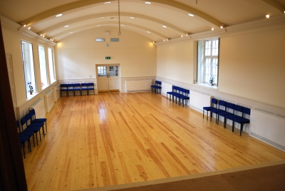 Hall from stage with door to reading room at far end