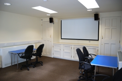 Pope room, showing screen and computer cupboards